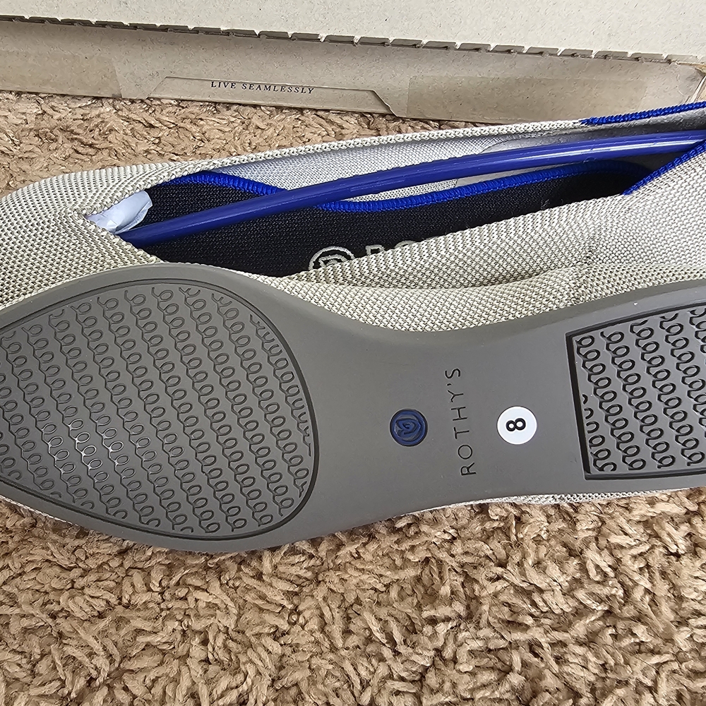 Rothy's Pointed Flats in Light Gray/off white with Blue Trim NWT - Picture 2 of 4